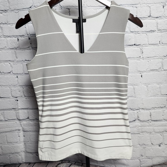 Tops - Fitted neutral tank ombre striped v-neck tank, The Limited